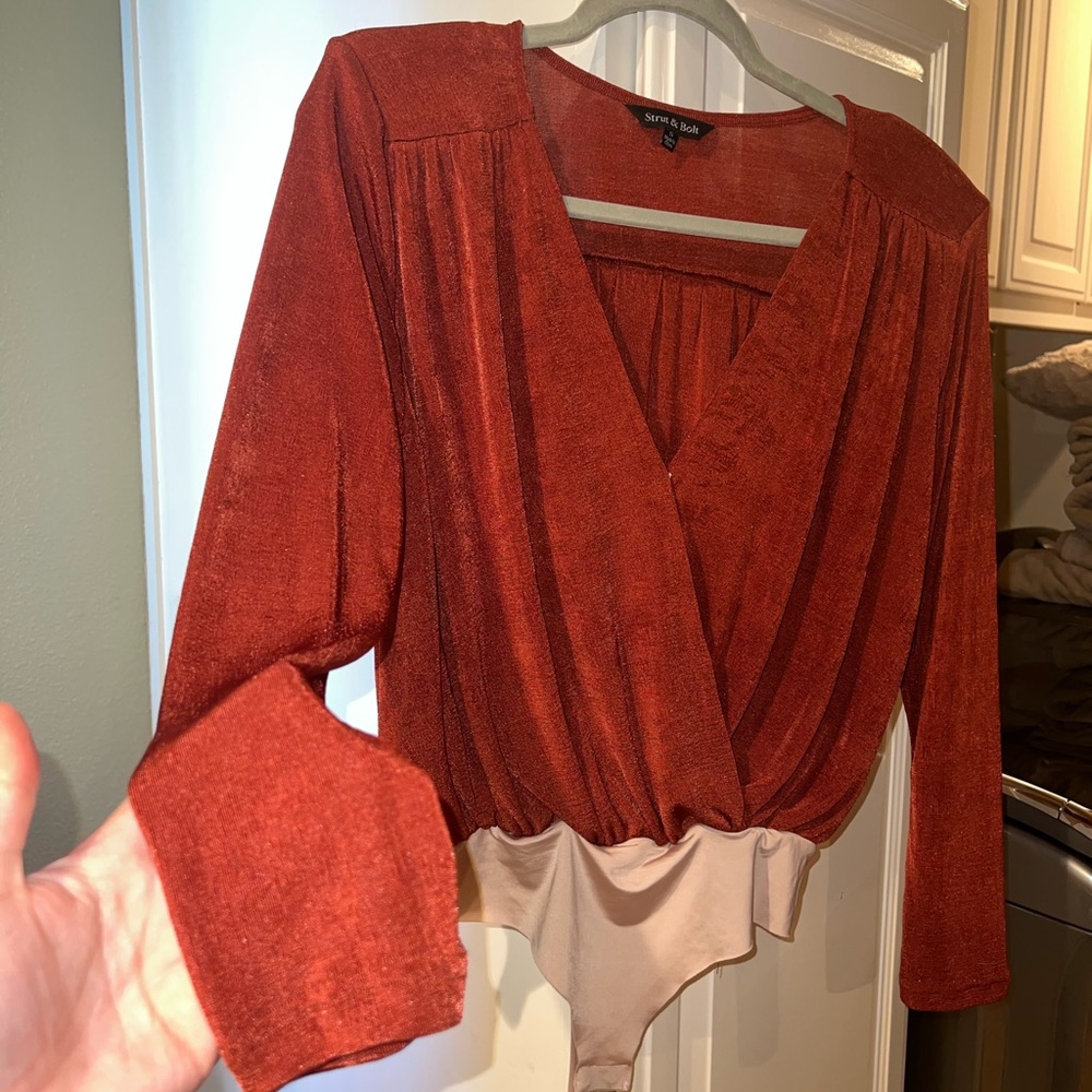 Rust Orange Long Sleeve Bodysuit